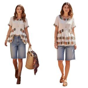 Vintage Dainty Colorful Checked 💯 Silk Blouse S